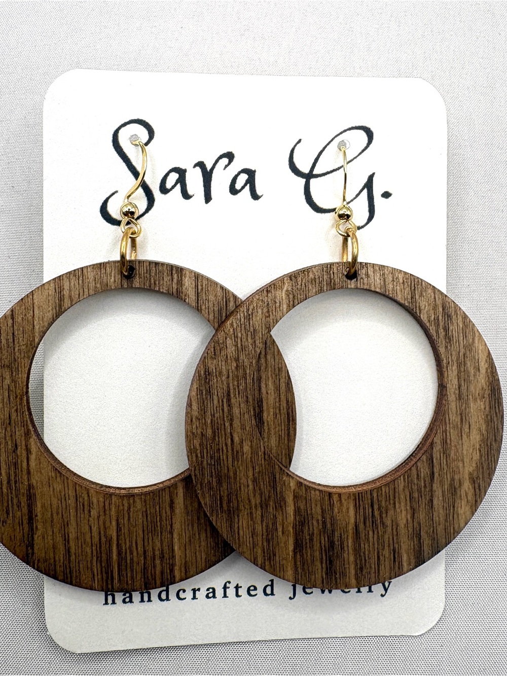 Handcrafted Brown Wood Circle Drop Earrings with Gold Hooks